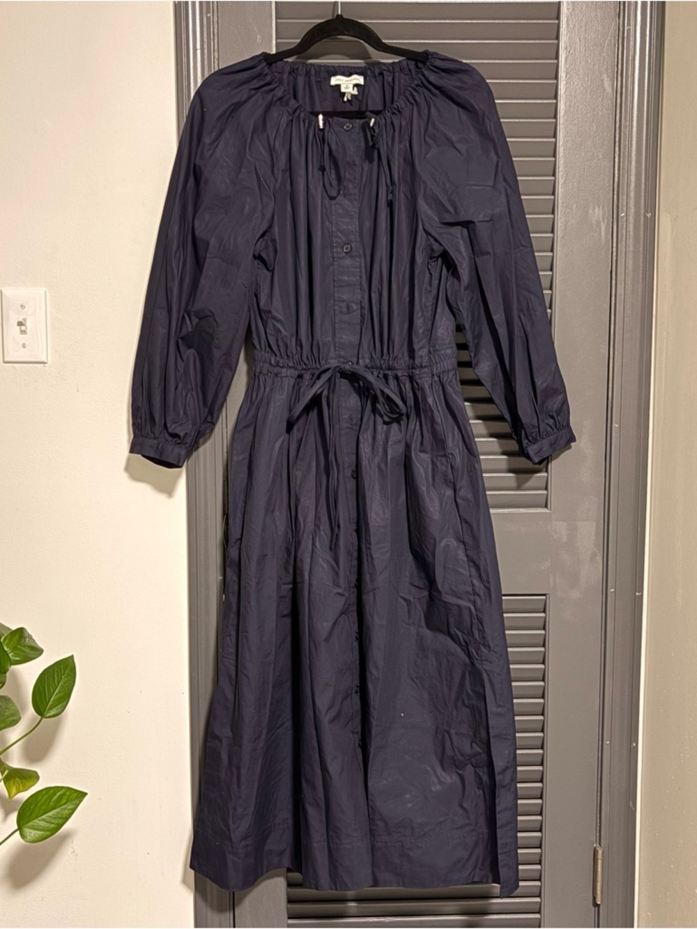 Free Assembly Gathered Neck Cotton Maxi Dress Navy Size M - Picture 1 of 7